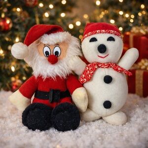 Vintage Nadel & Sons Santa Snowman Plush Doll Set Holiday Christmas Decor